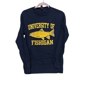University of Michigan (Fishigan) Navy Long Sleeve Tee with Yellow Fish